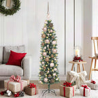 vidaXL Künstlicher schlanker Weihnachtsbaum Grün und Weiß 120 cm