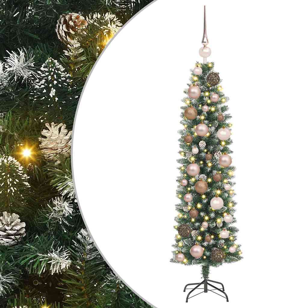 vidaXL Künstlicher schlanker Weihnachtsbaum Grün und Weiß 120 cm