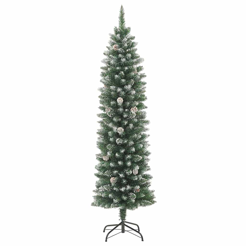 vidaXL Künstlicher schlanker Weihnachtsbaum Grün und Weiß 120 cm