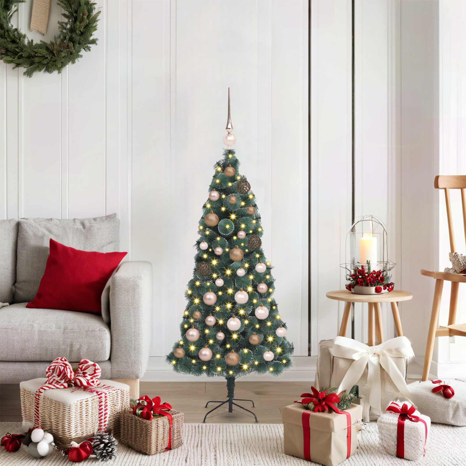 vidaXL Künstlicher beleuchteter Weihnachtsbaum mit Kugel-Set 120 cm