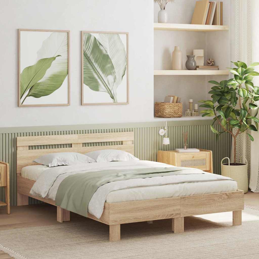 vidaXL Bettrahmen mit LED Sonoma 137 x 190 cm Holzwerkstoff