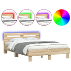 vidaXL Bettrahmen mit LED Sonoma 137 x 190 cm Holzwerkstoff
