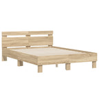 vidaXL Bettrahmen mit LED Sonoma 137 x 190 cm Holzwerkstoff