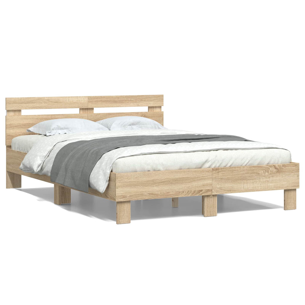 vidaXL Bettrahmen mit LED Sonoma 137 x 190 cm Holzwerkstoff
