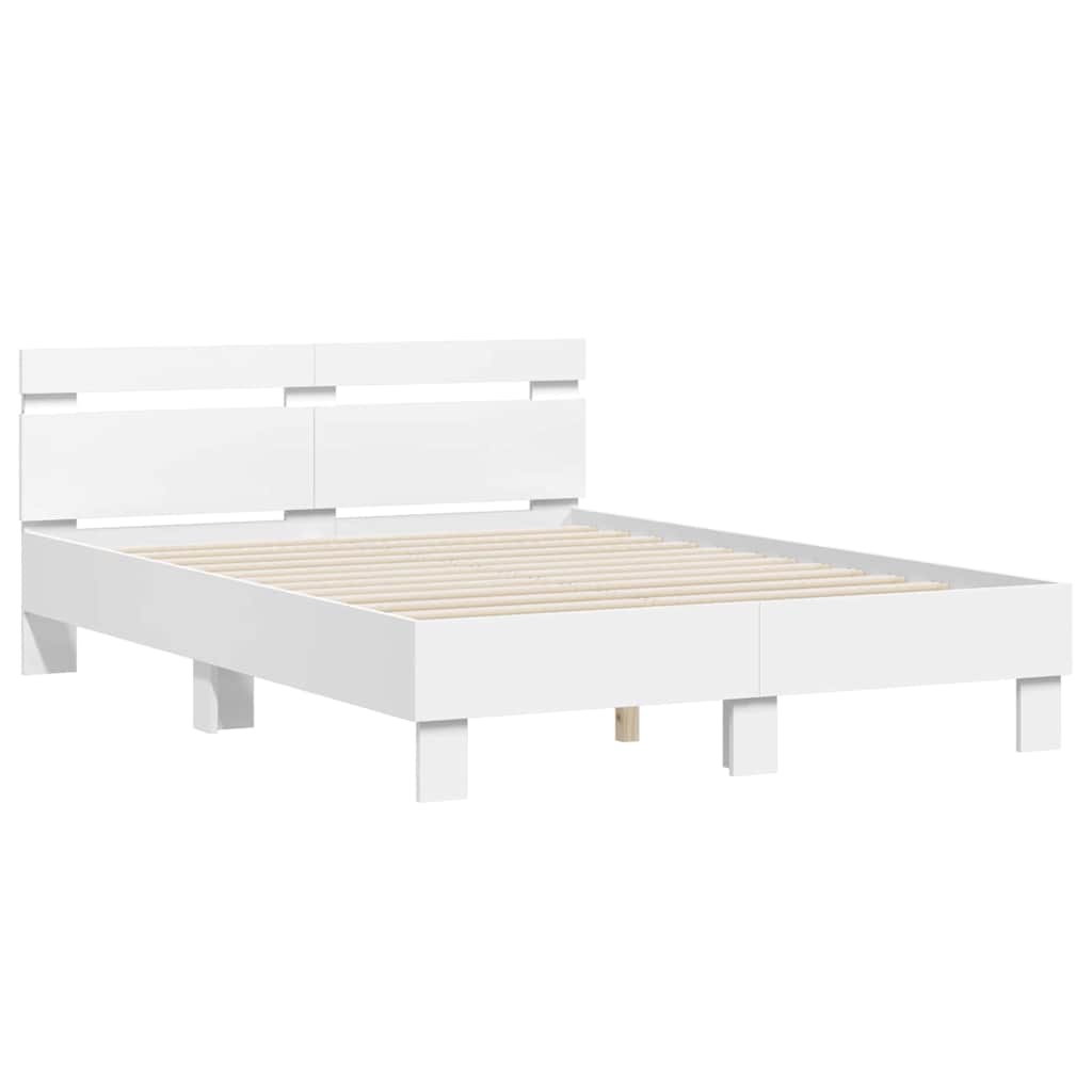 vidaXL Bettrahmen mit LED mit Kopfteil Weiß 137 x 190 cm Holzwerkstoff