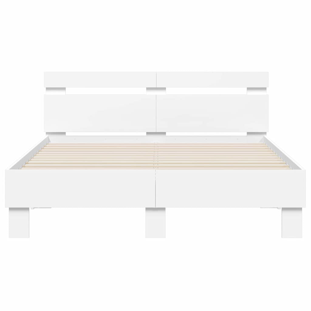 vidaXL Bettrahmen mit LED mit Kopfteil Weiß 137 x 190 cm Holzwerkstoff