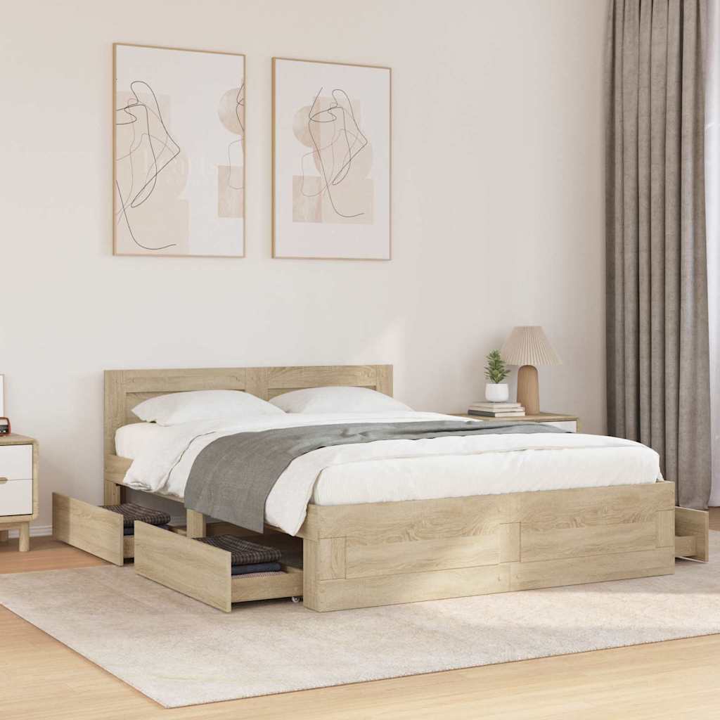 vidaXL Bettrahmen mit Kopfteil 2 pcs Sonoma 137 x 188 cm Holzwerkstoff