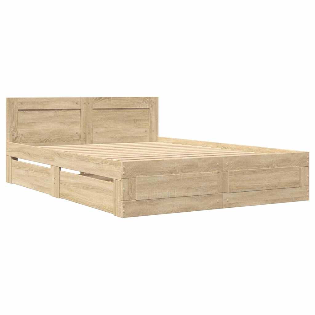 vidaXL Bettrahmen mit Kopfteil 2 pcs Sonoma 137 x 188 cm Holzwerkstoff