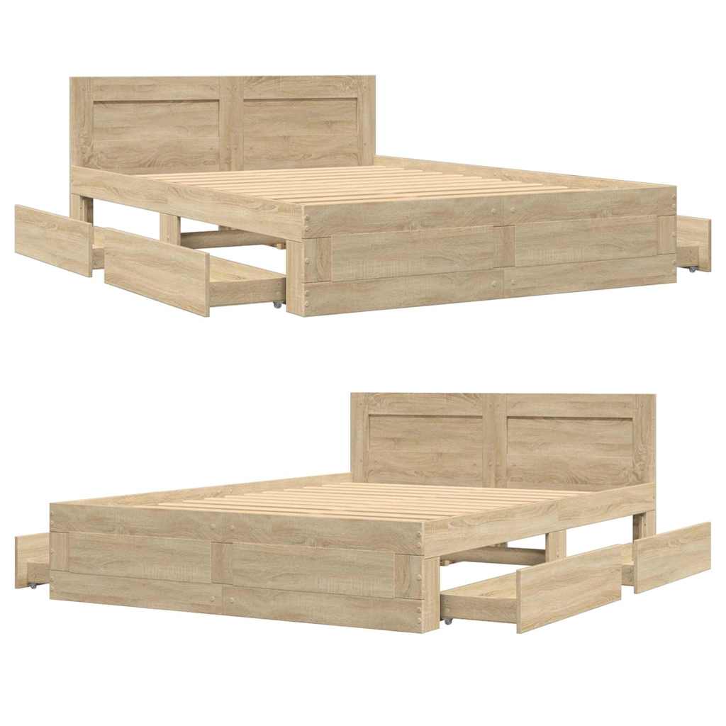 vidaXL Bettrahmen mit Kopfteil 2 pcs Sonoma 137 x 188 cm Holzwerkstoff