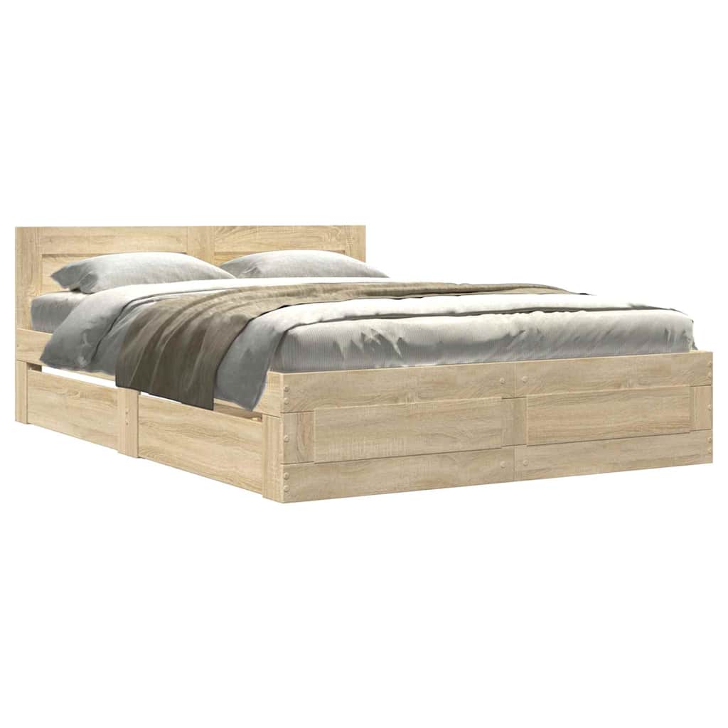 vidaXL Bettrahmen mit Kopfteil 2 pcs Sonoma 137 x 188 cm Holzwerkstoff