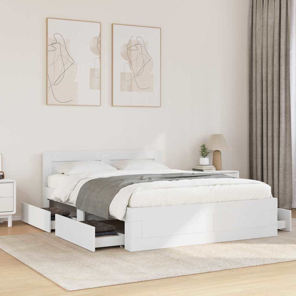 vidaXL Bettrahmen mit Kopfteil 2 pcs Weiß 137 x 188 cm Holzwerkstoff
