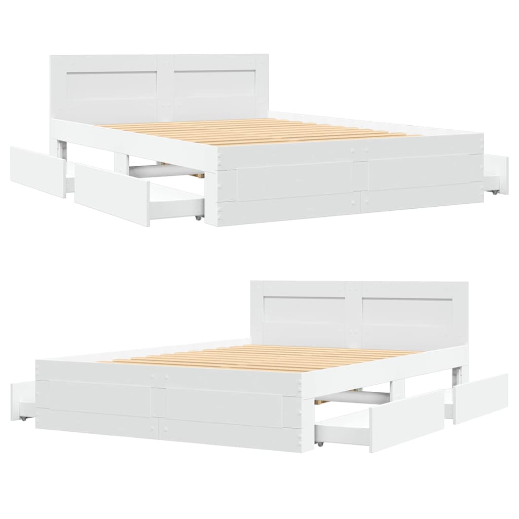 vidaXL Bettrahmen mit Kopfteil 2 pcs Weiß 137 x 188 cm Holzwerkstoff