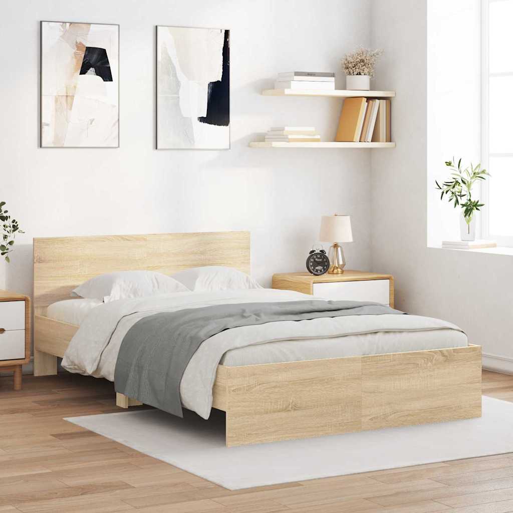 vidaXL Bettrahmen mit Kopfteil Sonoma 137 x 190 cm Holzwerkstoff