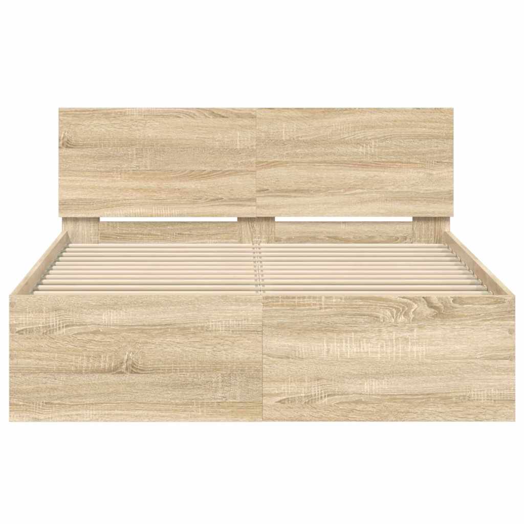 vidaXL Bettrahmen mit Kopfteil Sonoma 137 x 190 cm Holzwerkstoff