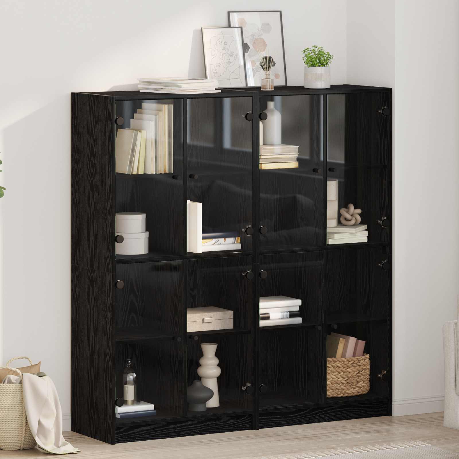 vidaXL Highboard 2 pcs Schwarz Eichen-Optik 68 x 37 x 142 cm