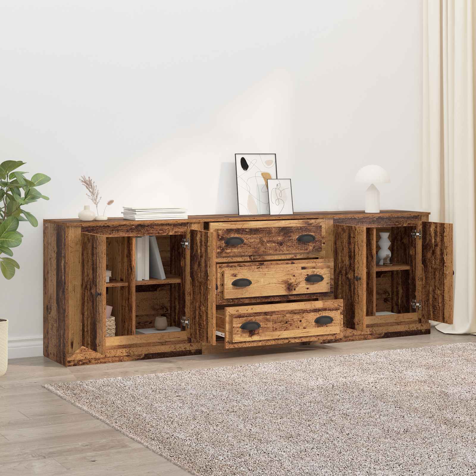 vidaXL Sideboards 3 pcs Altholz 210 x 35,5 x 67,5 cm Holzwerkstoff