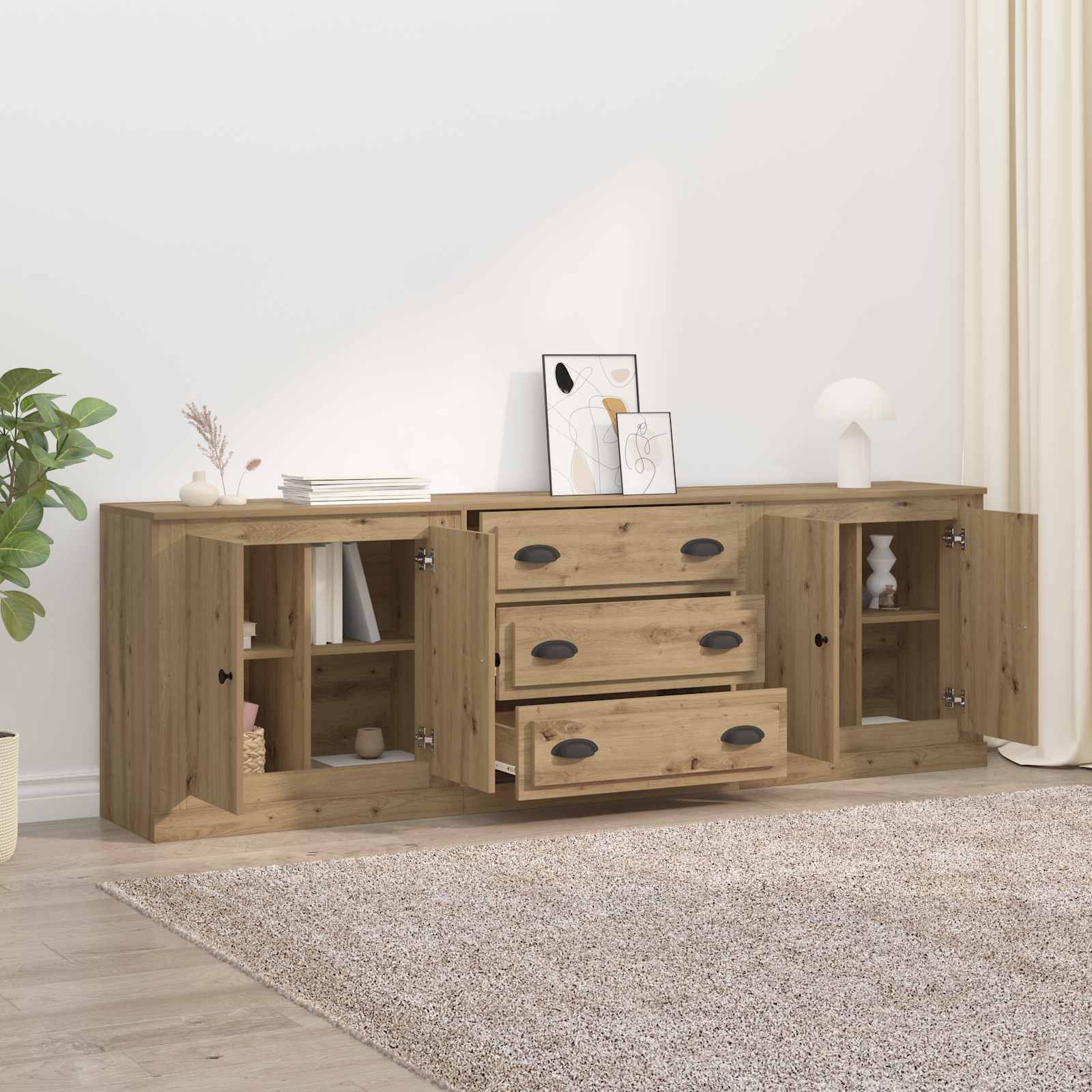 vidaXL Sideboards 3 pcs Artisan-Eiche 210 x 35,5 x 67,5 cm