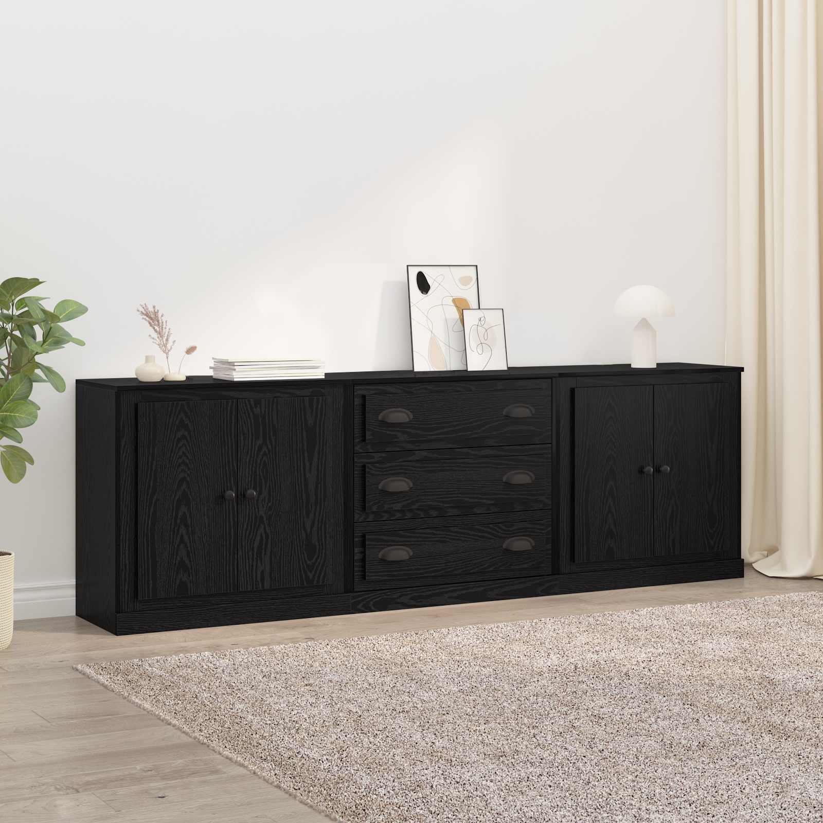 vidaXL Sideboards 3 pcs Schwarze Eiche 210 x 35,5 x 67,5 cm
