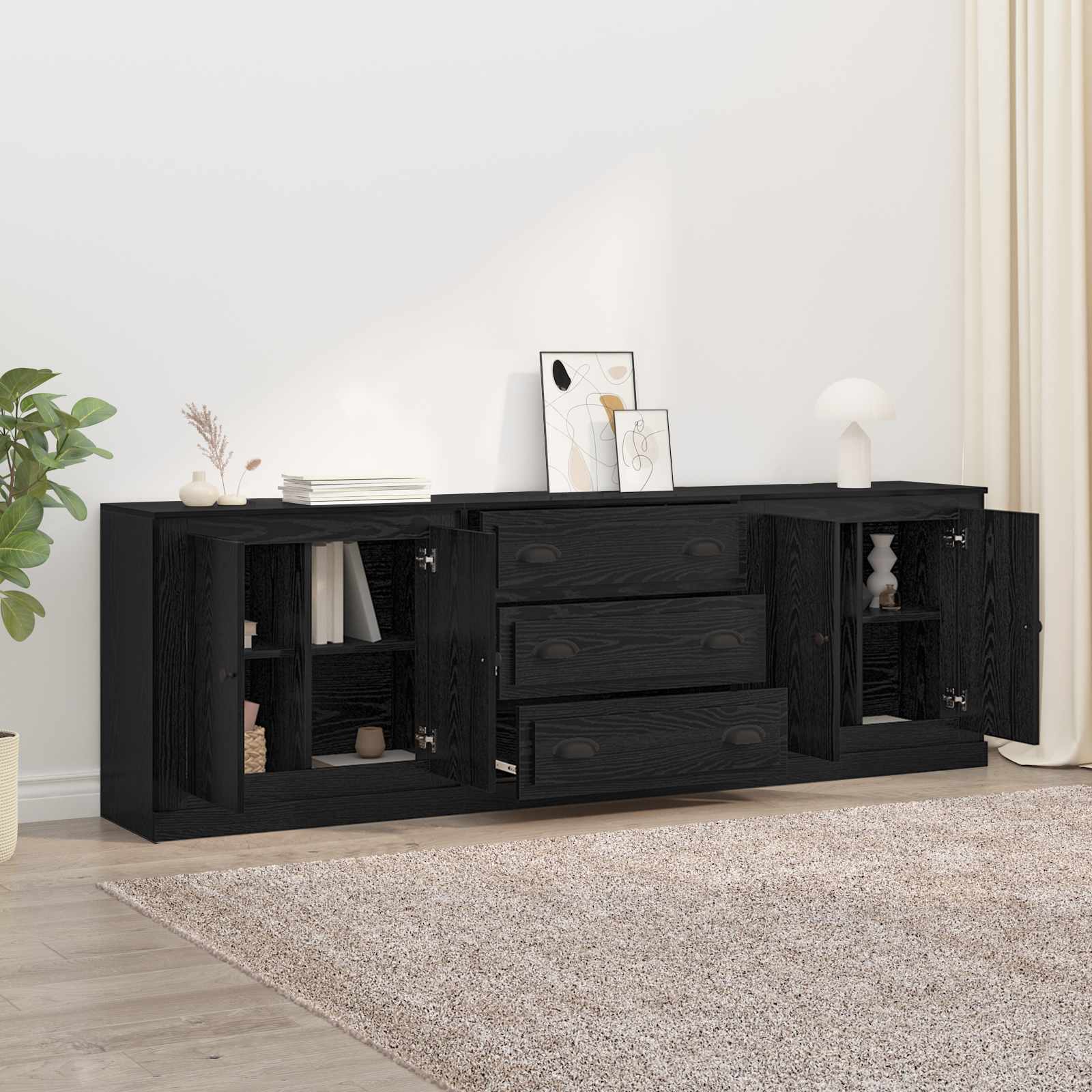 vidaXL Sideboards 3 pcs Schwarze Eiche 210 x 35,5 x 67,5 cm