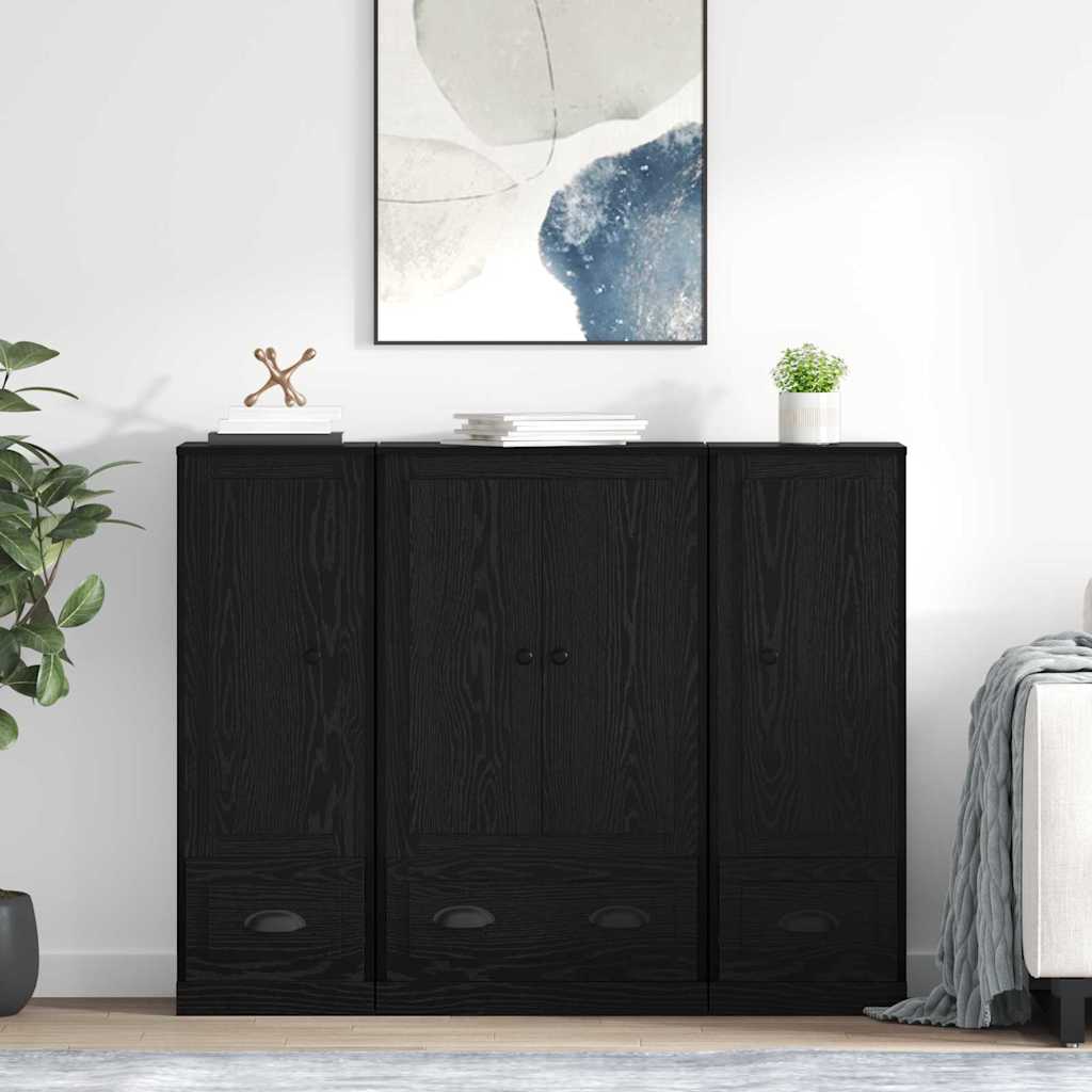 vidaXL Highboard 3 pcs Schwarz Eichen-Optik Holzwerkstoff