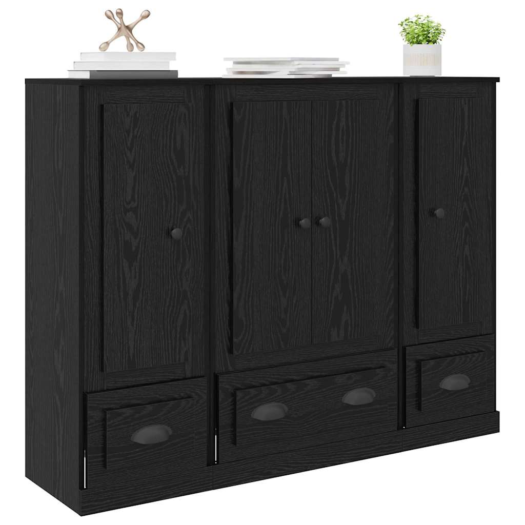 vidaXL Highboard 3 pcs Schwarz Eichen-Optik Holzwerkstoff