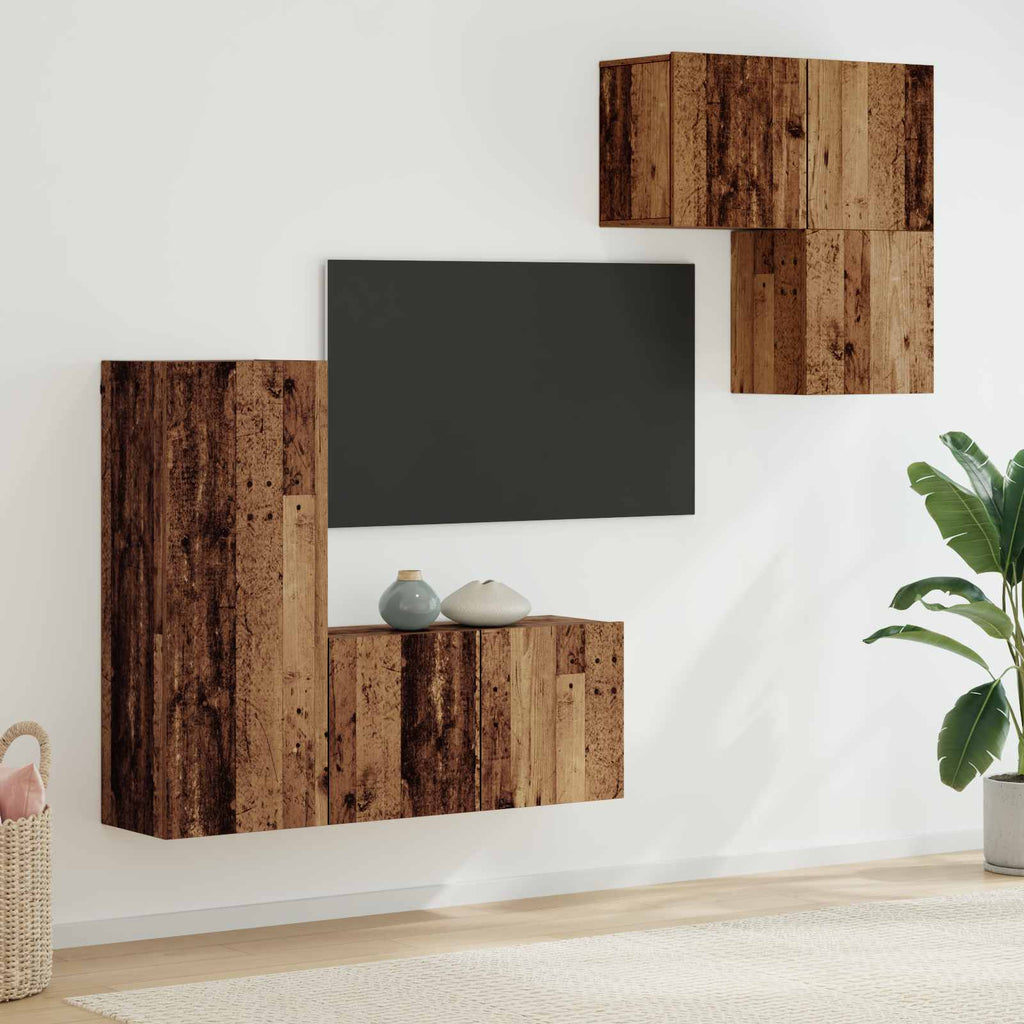 vidaXL TV-Schränk Wandmontiert 4 pcs Altholz Holzwerkstoff