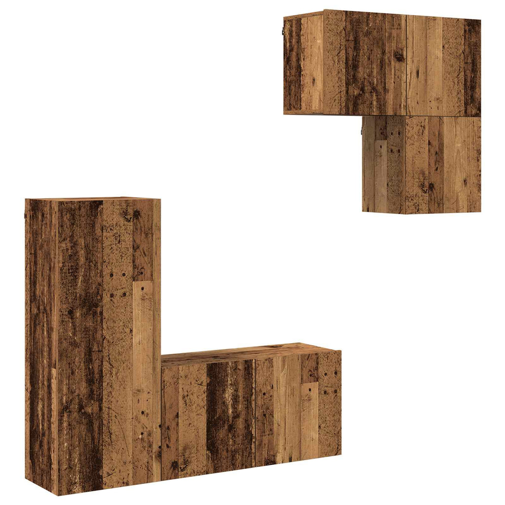 vidaXL TV-Schränk Wandmontiert 4 pcs Altholz Holzwerkstoff