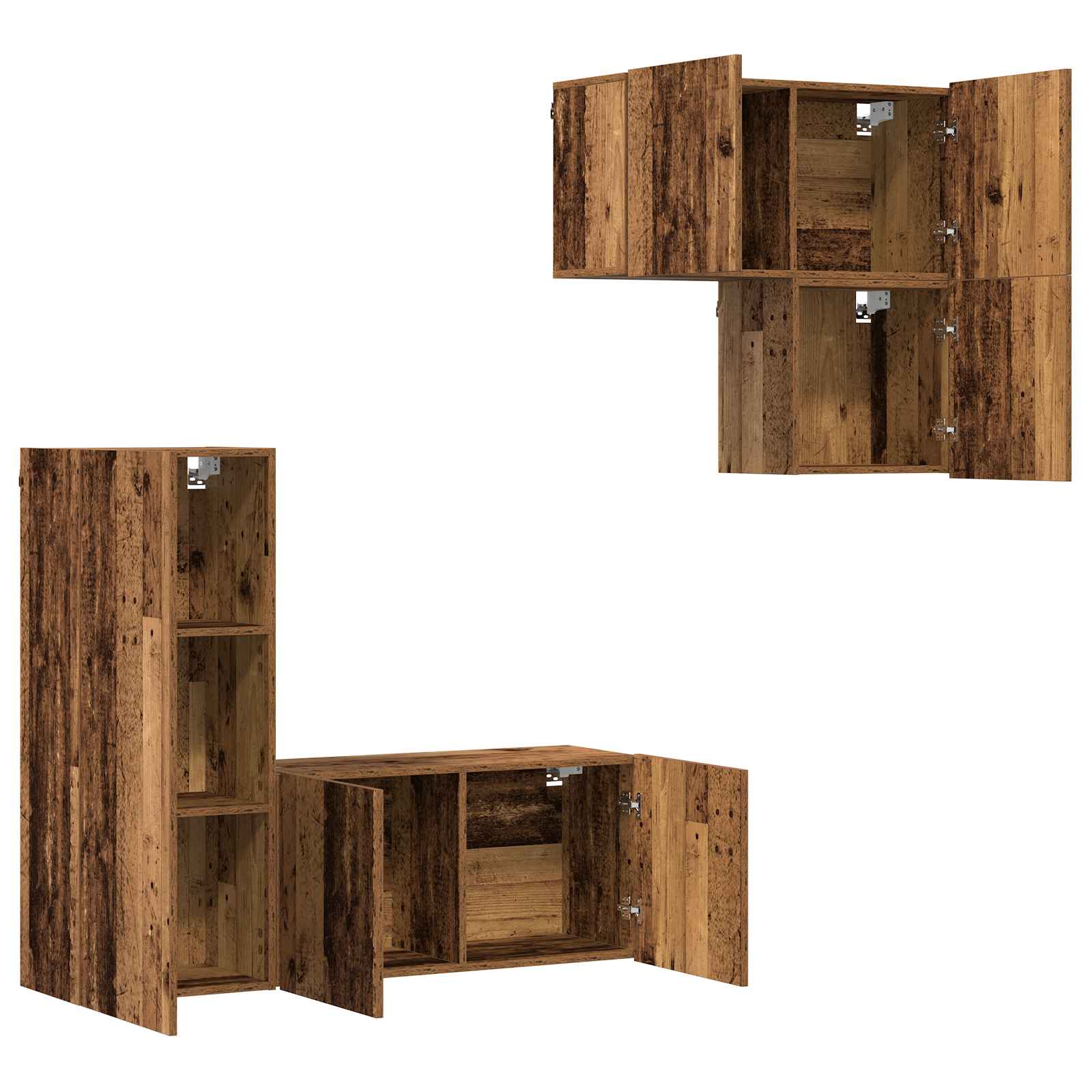 vidaXL TV-Schränk Wandmontiert 4 pcs Altholz Holzwerkstoff