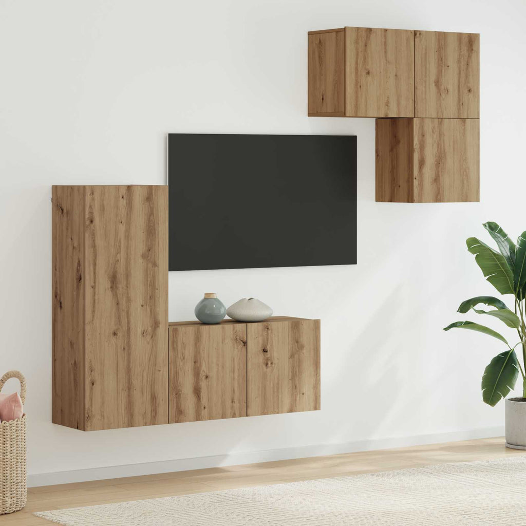vidaXL TV-Schränk Wandmontiert 4 pcs Artisan-Eiche Holzwerkstoff