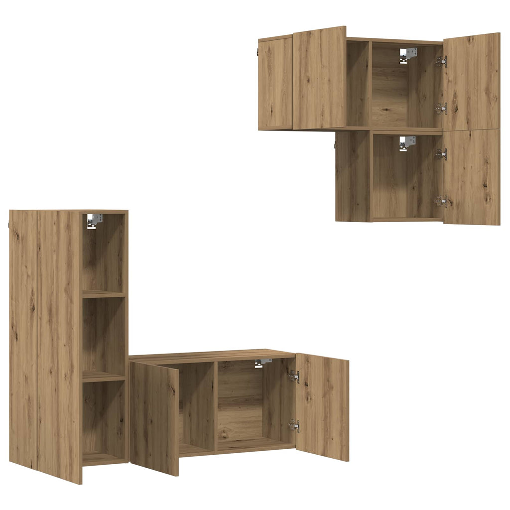 vidaXL TV-Schränk Wandmontiert 4 pcs Artisan-Eiche Holzwerkstoff