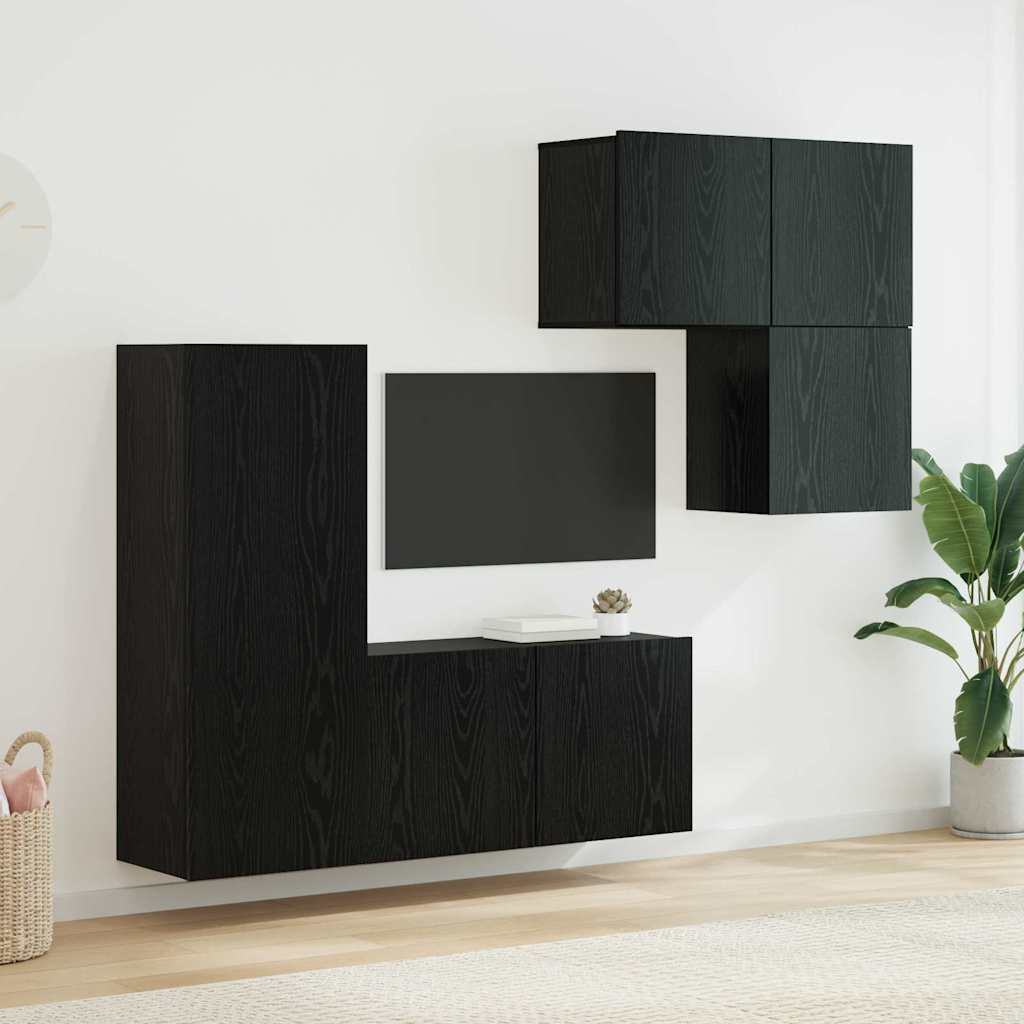 vidaXL TV-Schränk 4 pcs Schwarz Eichen-Optik Holzwerkstoff