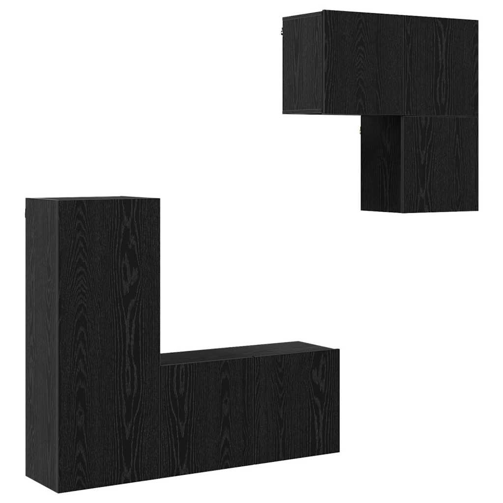 vidaXL TV-Schränk 4 pcs Schwarz Eichen-Optik Holzwerkstoff