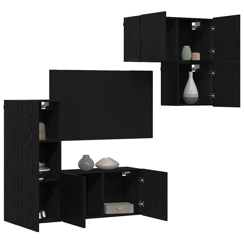 vidaXL TV-Schränk 4 pcs Schwarz Eichen-Optik Holzwerkstoff