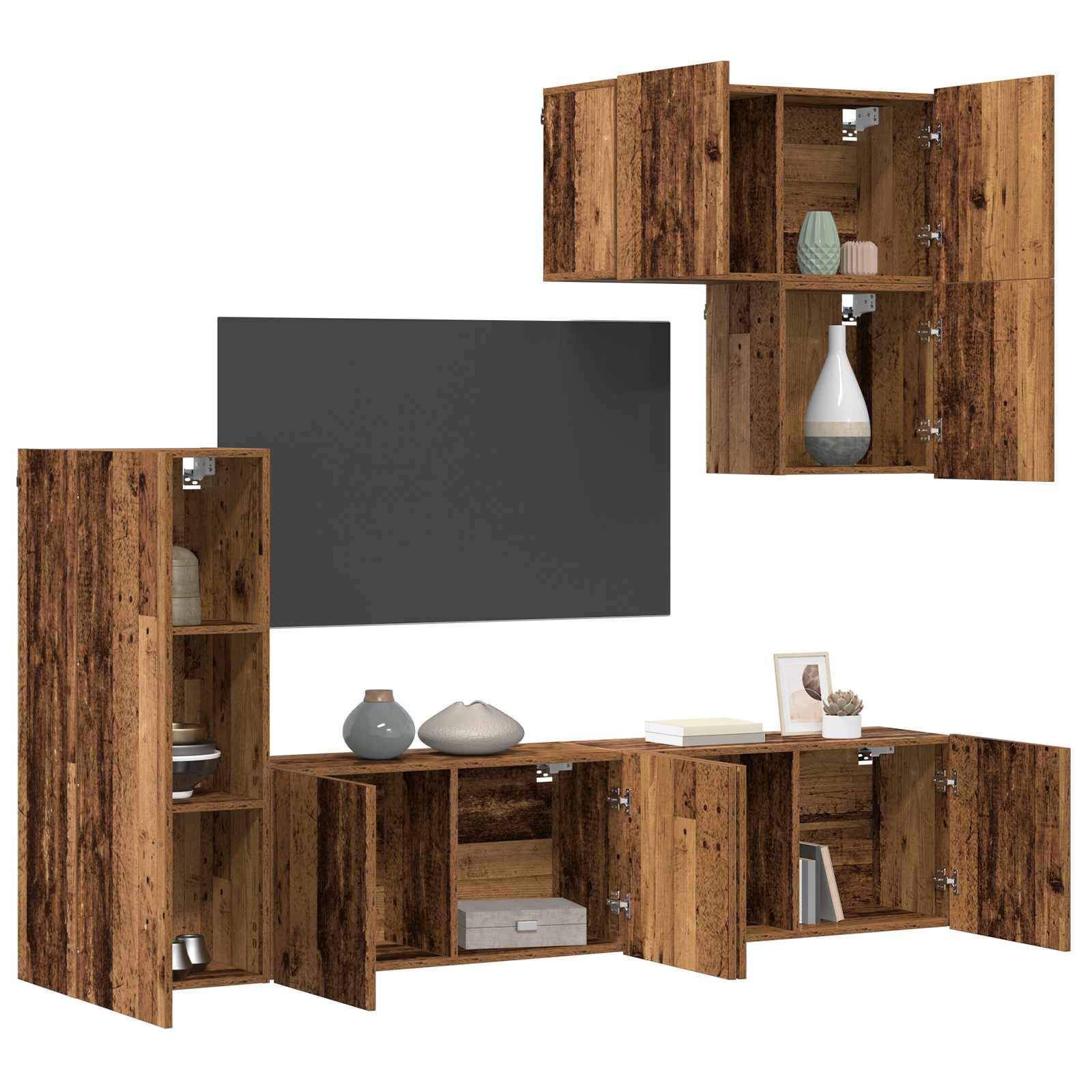 vidaXL TV-Wandmöbel Wandmontiert 5 pcs Altholz Holzwerkstoff