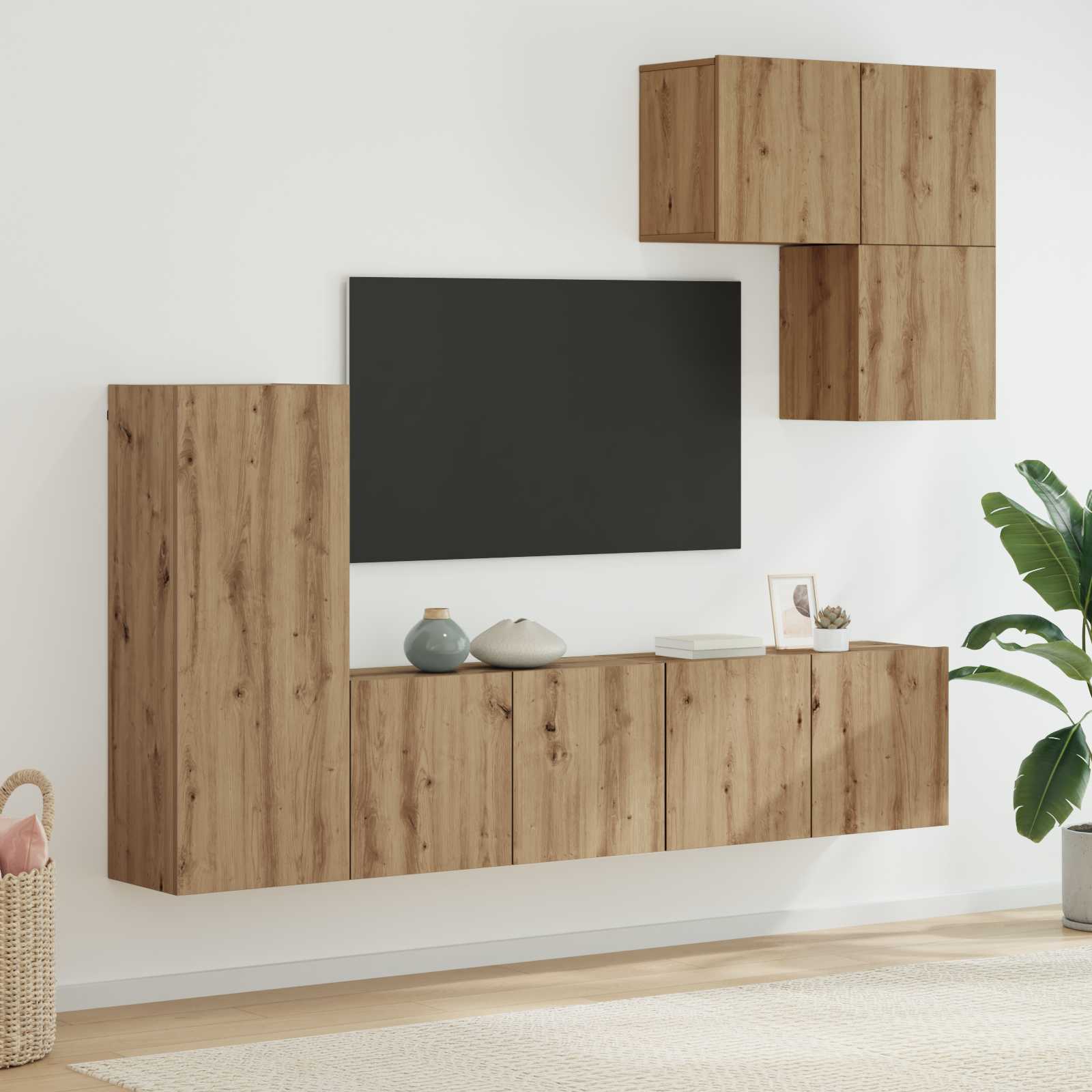 vidaXL TV-Wandmöbel Wandmontiert 5 pcs Artisan-Eiche Holzwerkstoff