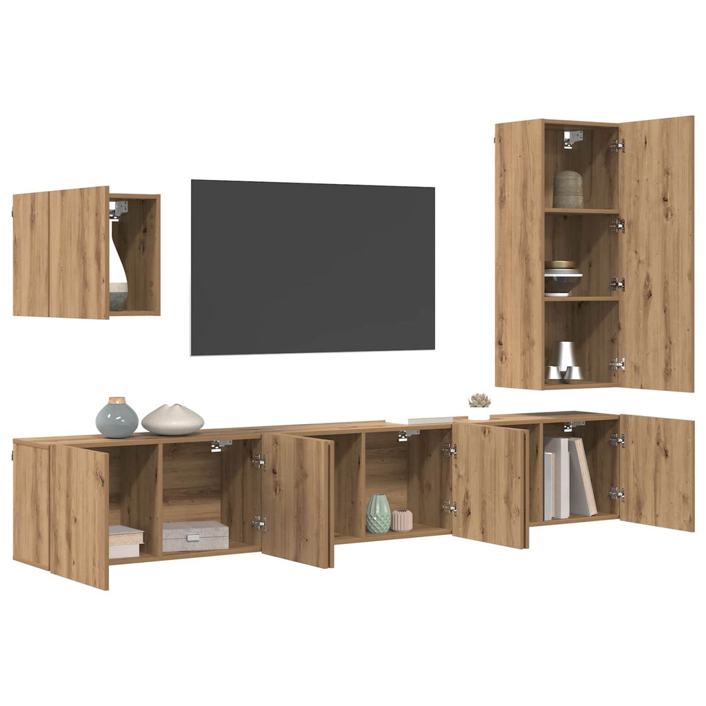 vidaXL TV-Wandmöbel Wandmontiert 5 pcs Artisan-Eiche Holzwerkstoff