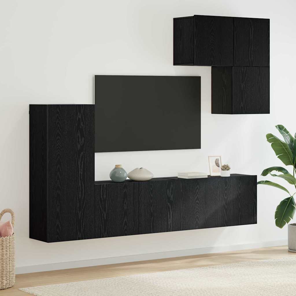 vidaXL TV-Wandmöbel 5 pcs Schwarz Eichen-Optik Holzwerkstoff