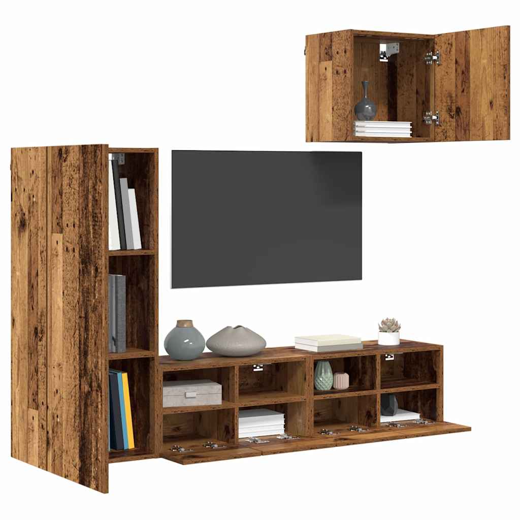 vidaXL TV-Wandgeräte 4 pcs Altholz Holzwerkstoff