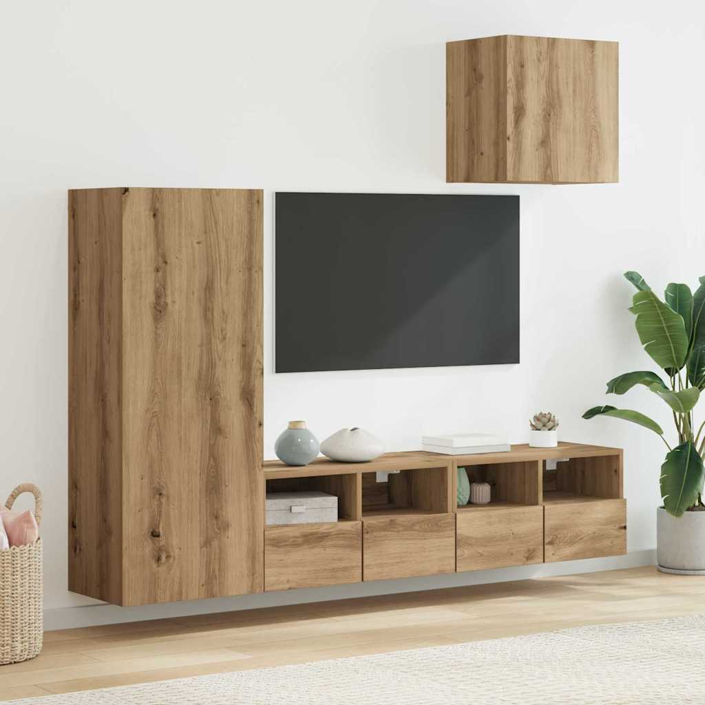 vidaXL TV-Wandgeräte 4 pcs Artisan-Eiche Holzwerkstoff