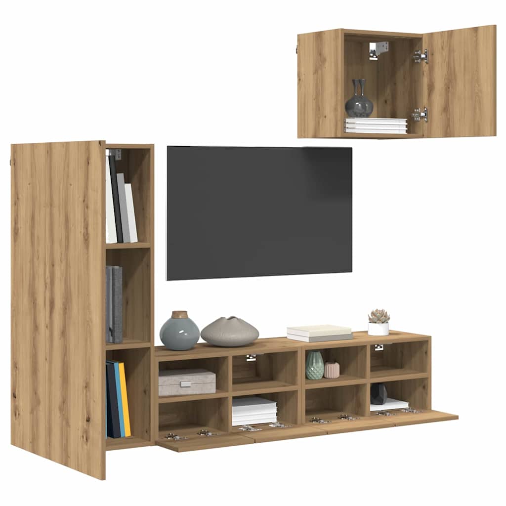 vidaXL TV-Wandgeräte 4 pcs Artisan-Eiche Holzwerkstoff