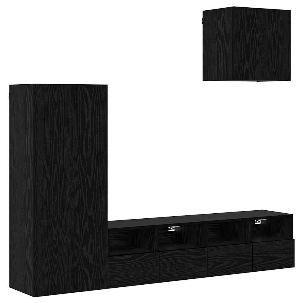vidaXL TV-Wandgeräte 4 pcs Schwarz Eichen-Optik Holzwerkstoff