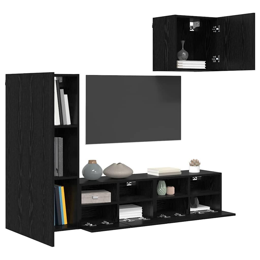vidaXL TV-Wandgeräte 4 pcs Schwarz Eichen-Optik Holzwerkstoff