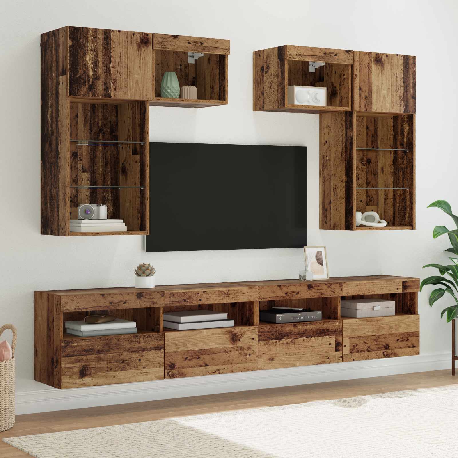 vidaXL TV-Wandgeräte 6 pcs Schwarz Eichen-Optik Holzwerkstoff