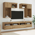 vidaXL TV-Wandgeräte mit LED-Lichtleisten 6 pcs Altholz Holzwerkstoff