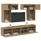 vidaXL TV-Wandgeräte mit LED-Lichtleisten 6 pcs Altholz Holzwerkstoff