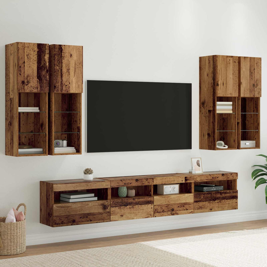 vidaXL TV-Wandschrank-Set mit LED-Lichtern 7 pcs Altholz Holzwerkstoff