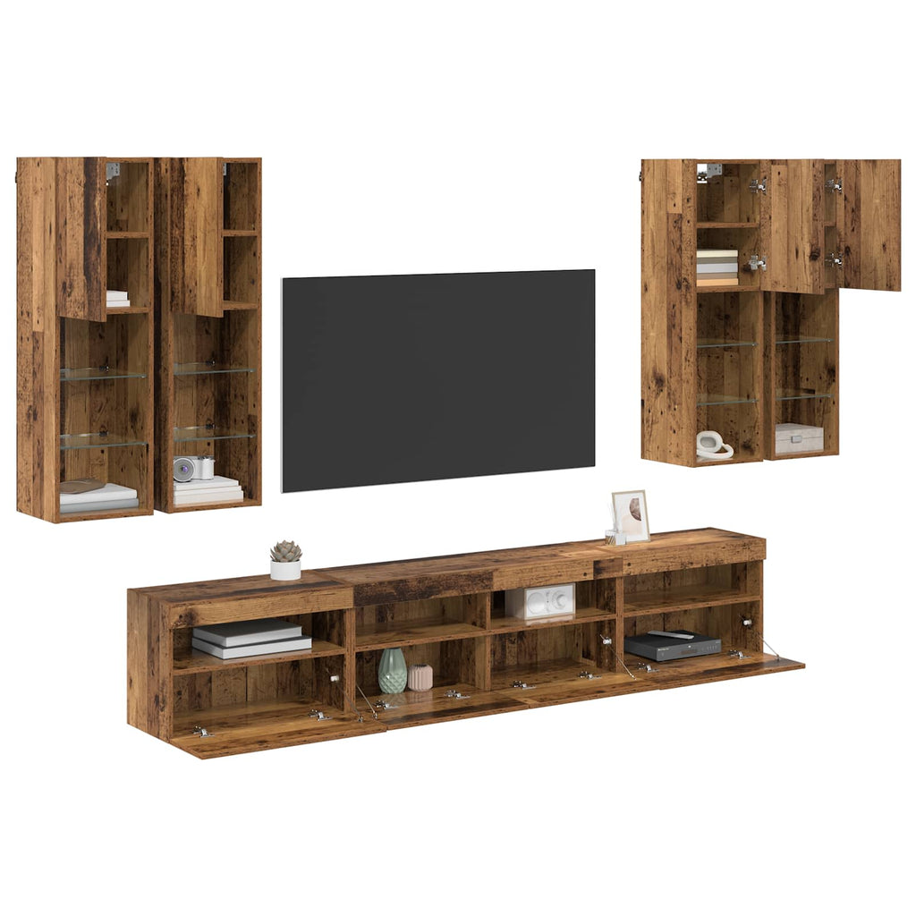 vidaXL TV-Wandschrank-Set mit LED-Lichtern 7 pcs Altholz Holzwerkstoff