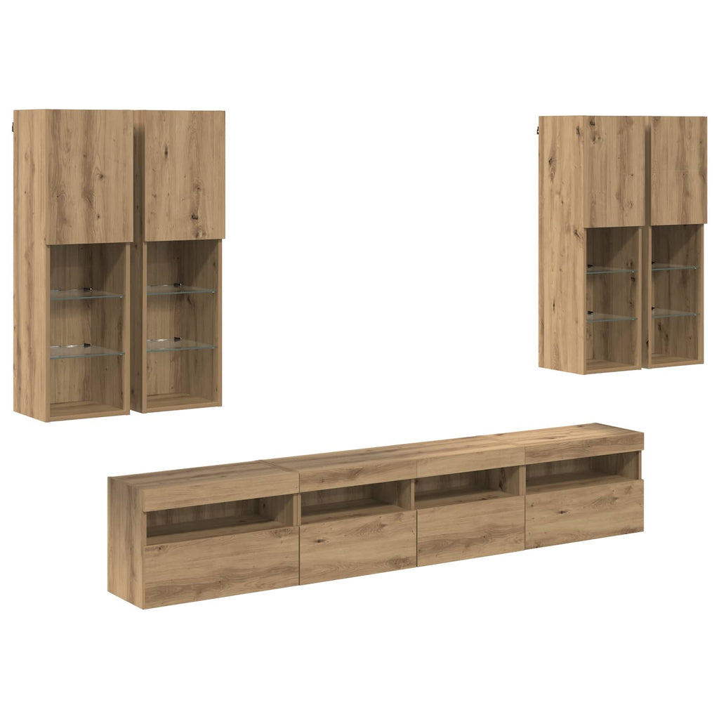 vidaXL TV-Wandschrank-Set mit LED-Lichtern mit LED 7 pcs Artisan-Eiche