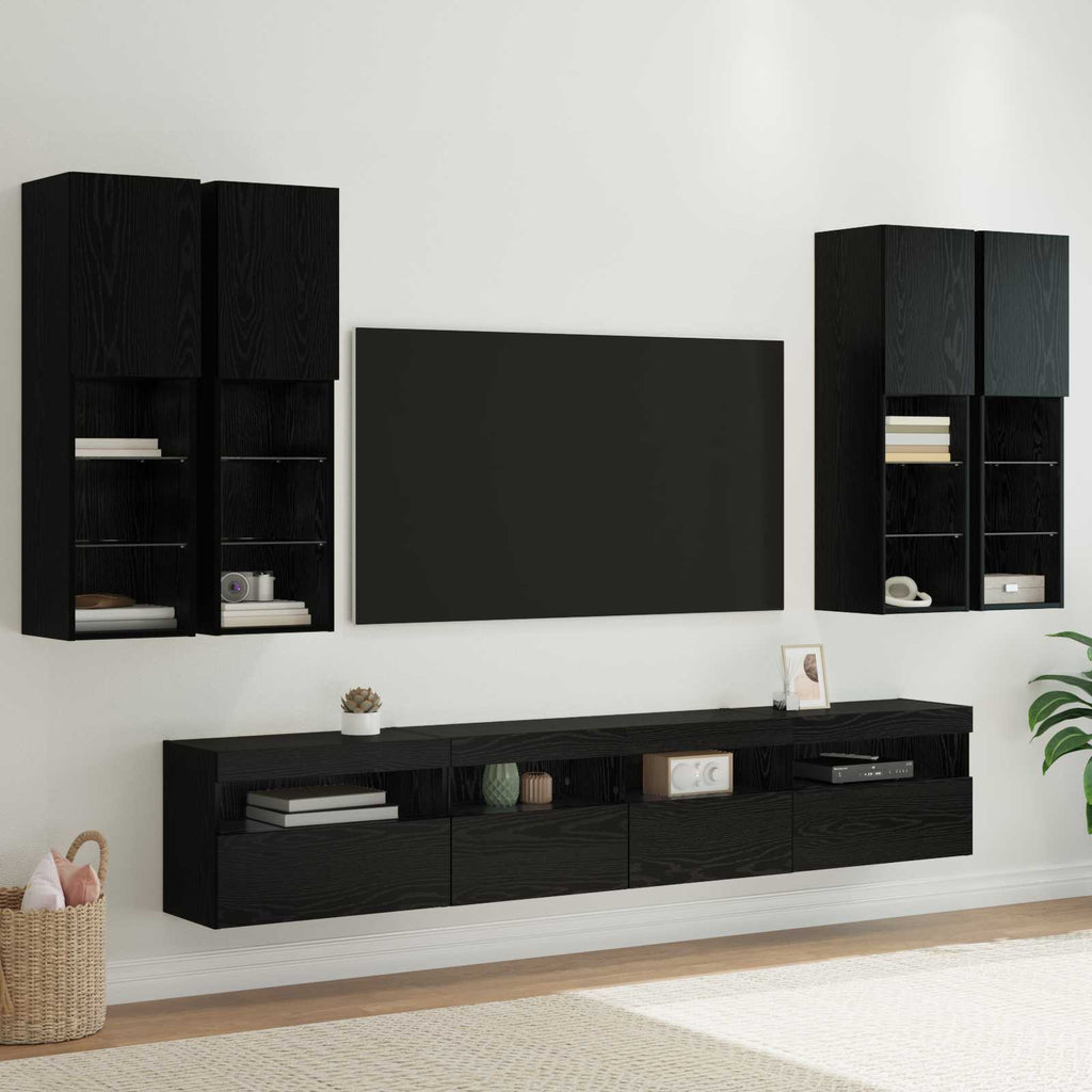 vidaXL TV-Wandschrank-Set mit LED-Lichtern 7 pcs Schwarz Eichen-Optik