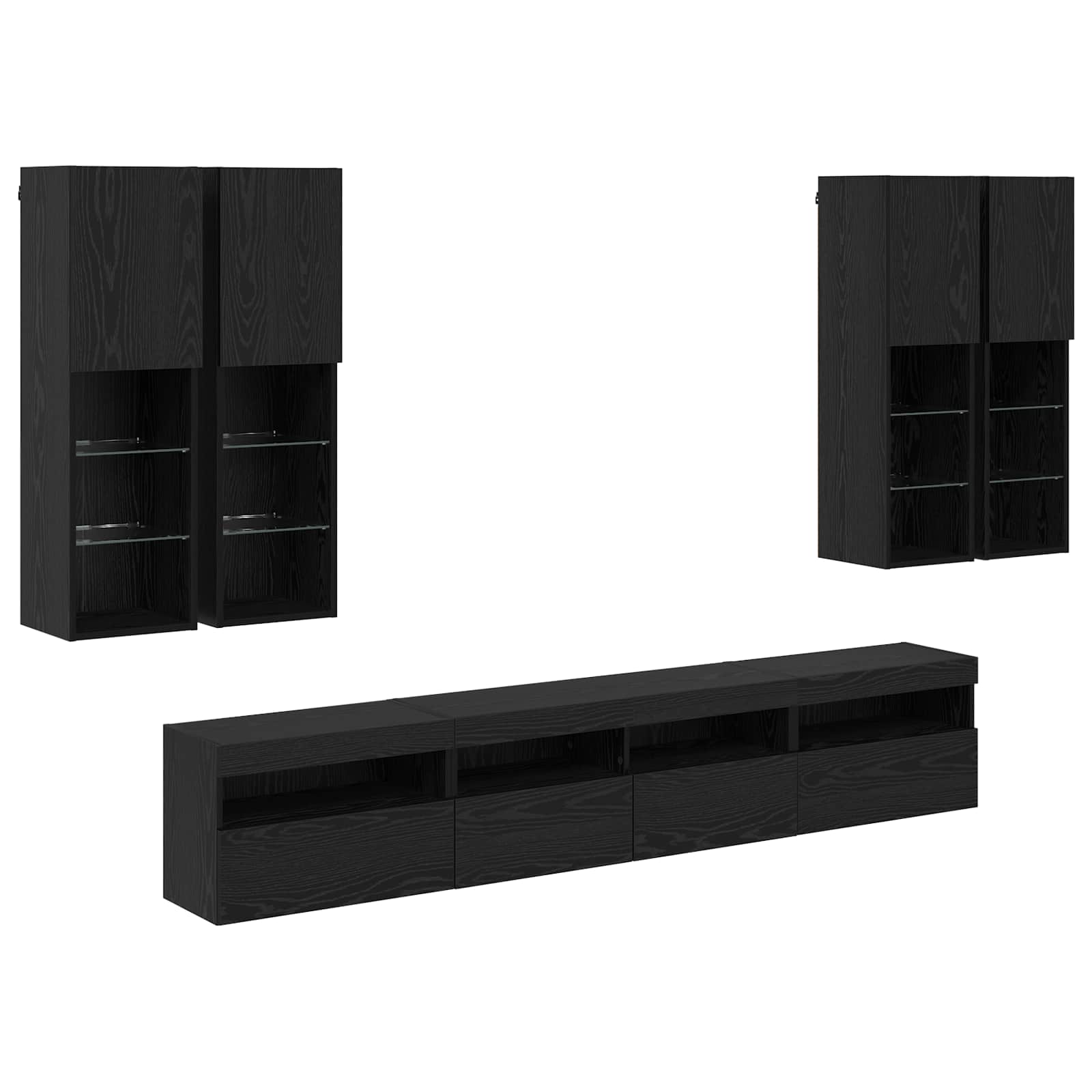 vidaXL TV-Wandschrank-Set mit LED-Lichtern 7 pcs Schwarz Eichen-Optik